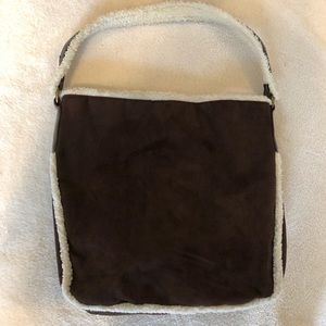 (L) RusticLuxe Ivory Faux Sherpa fur lined Brn Ultra-suede Shoulderbag /Purse!